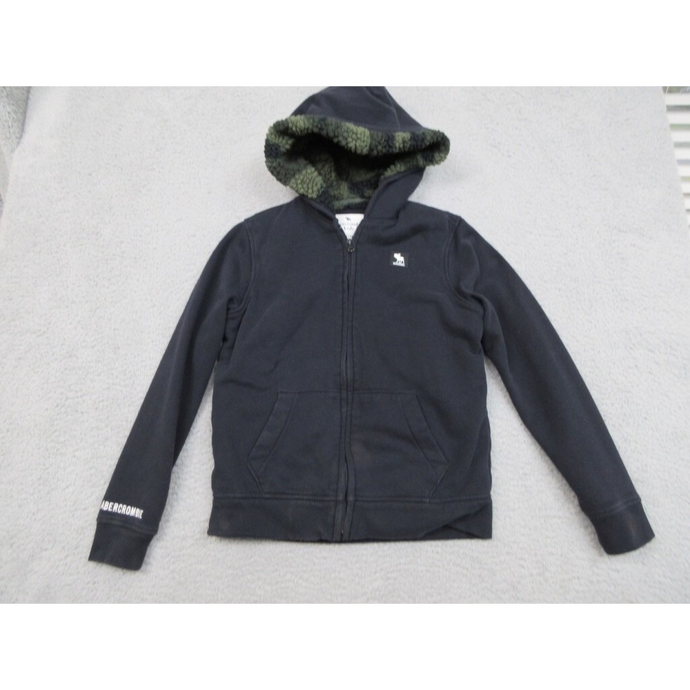 Abercrombie & Fitch Sherpa Lined Jacket Outerwear Boys 13/14 Black Camo Logo Zip
